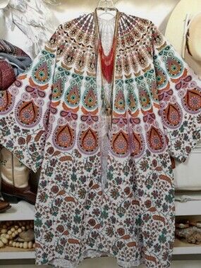 Boho Paisley Open-Front Kimono - White/Multi